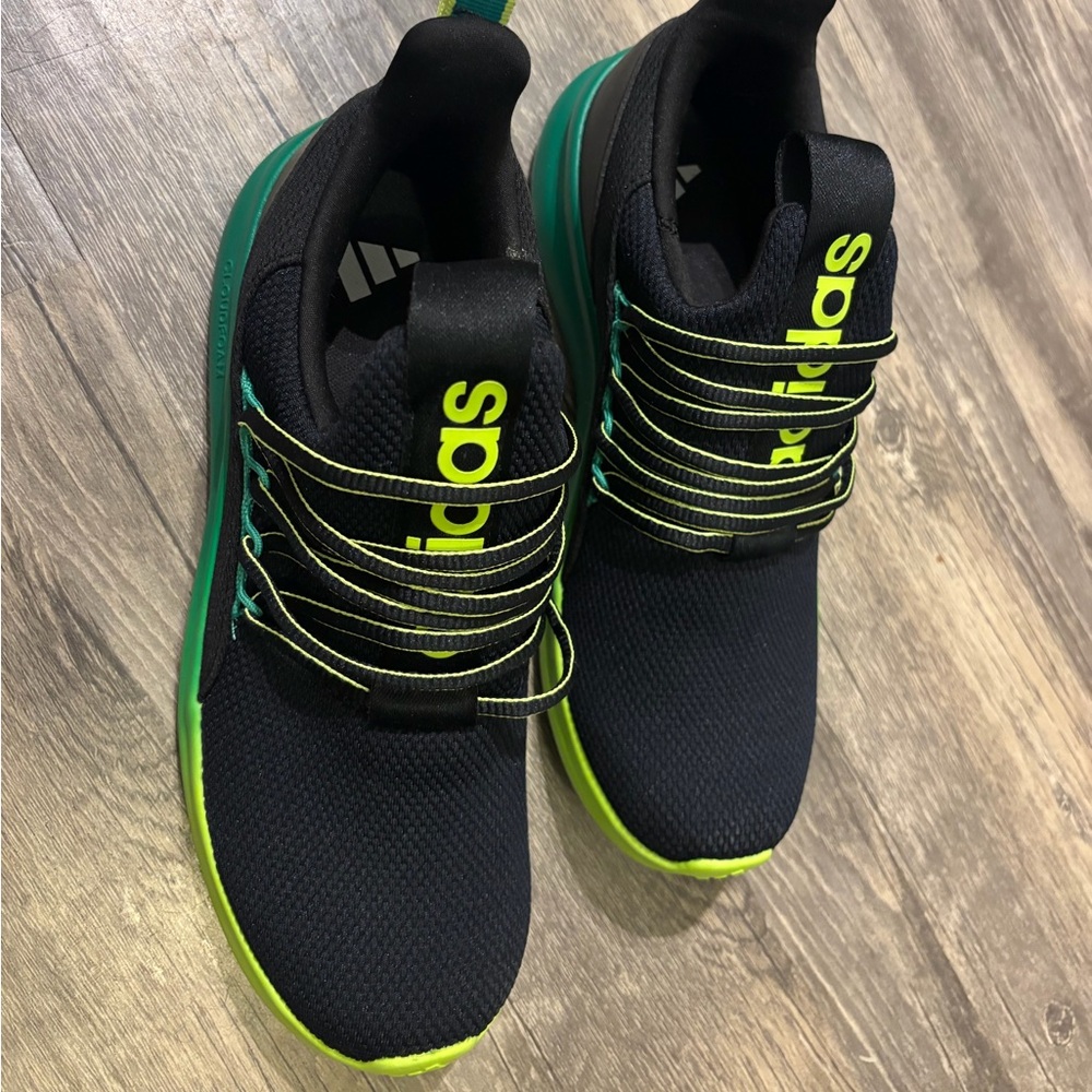 Kids Adidas Black Knit Sneakers with Lime Green Accents